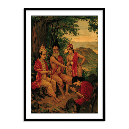 Ahalya the nymph being released from a curse by Rama and Lakshman by Raja Ravi Varma Wall Art