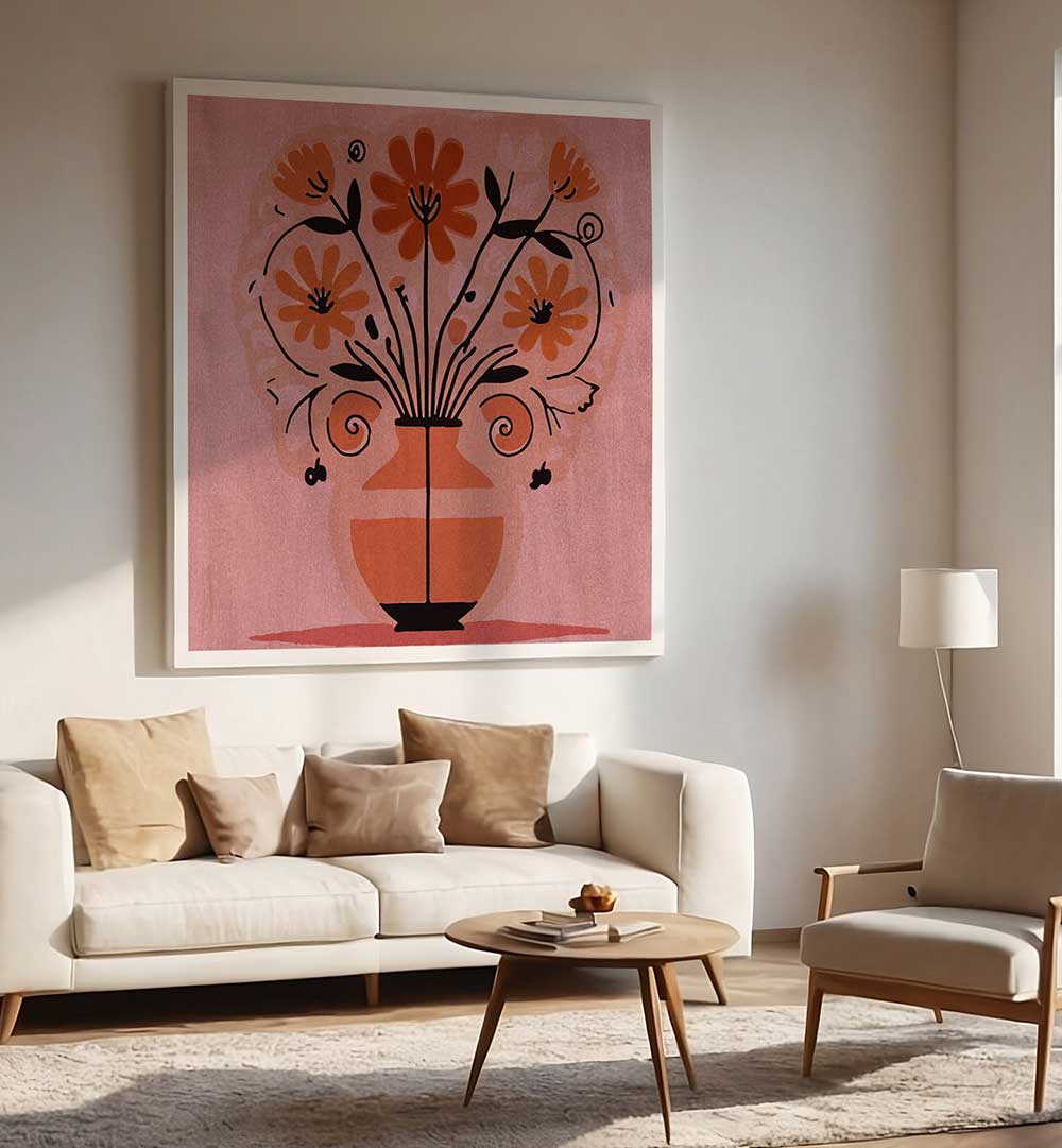 ABSTRACT FLOWERS IN A VAS , FLORAL FLOWER PAINTINGS
