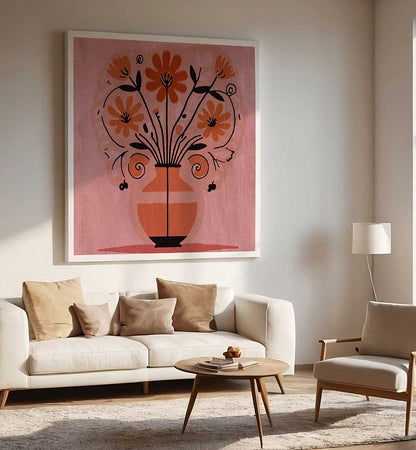 ABSTRACT FLOWERS IN A VAS , FLORAL FLOWER PAINTINGS
