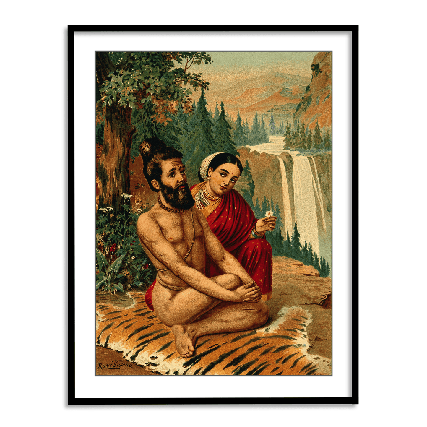 Menaka the nymph tempting the yogi, Vishwamitra by Raja Ravi Varma Wall Art for Decor