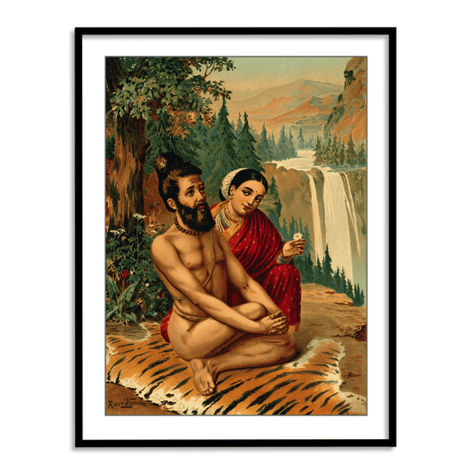 Menaka the nymph tempting the yogi, Vishwamitra by Raja Ravi Varma Wall Art for Decor