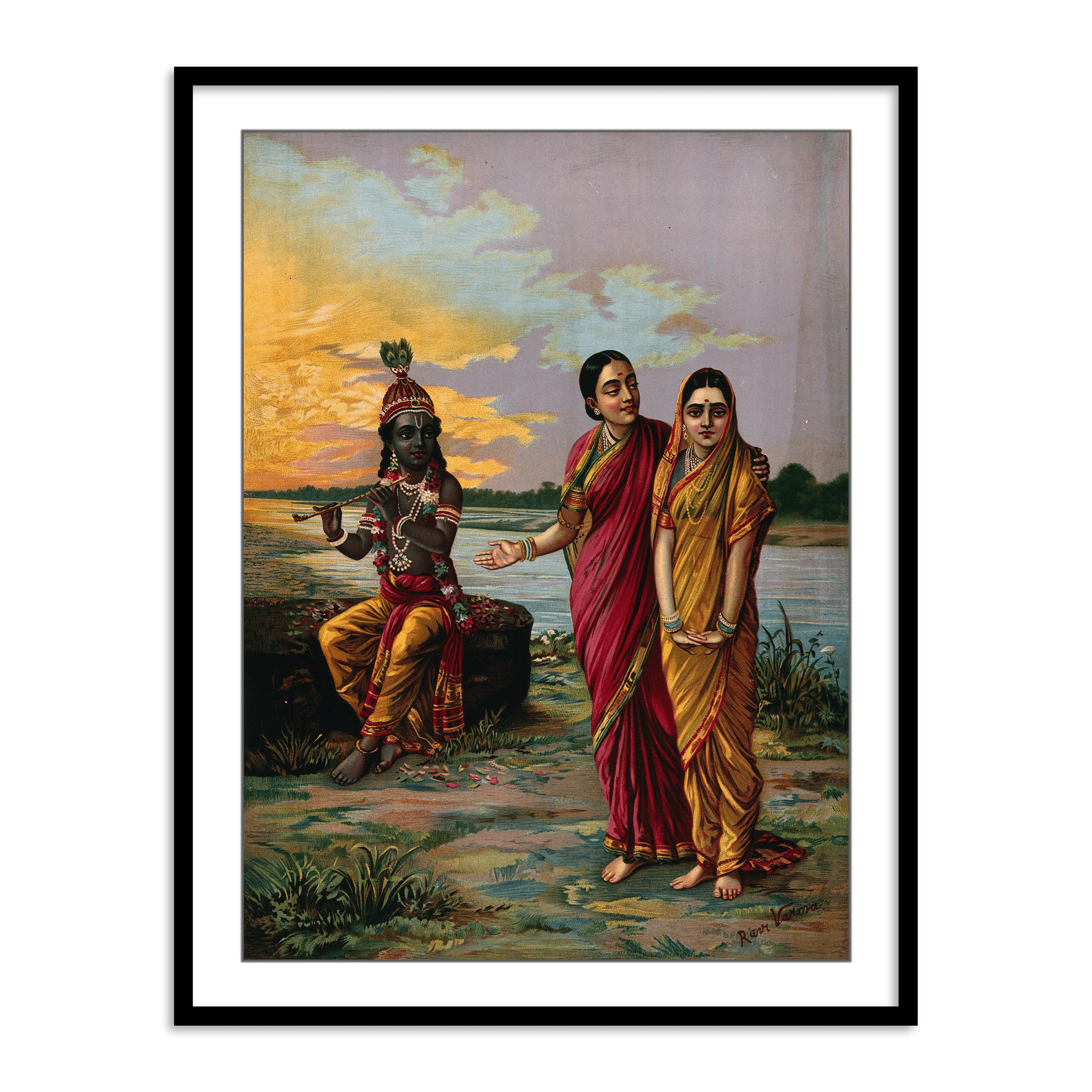 Krishna declaring his love for Radha via a confidante by Raja Ravi Varma Wall Painting for Decor