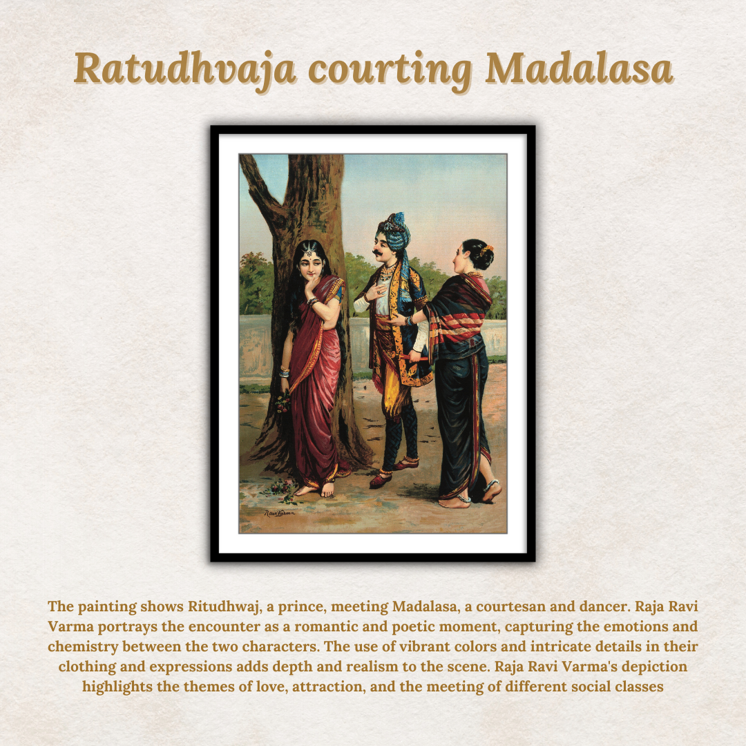 Ratudhvaja courting Madalasa by Raja Ravi Varma Wall Art Print for Home Decor