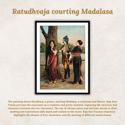 Ratudhvaja courting Madalasa by Raja Ravi Varma Wall Art Print for Home Decor