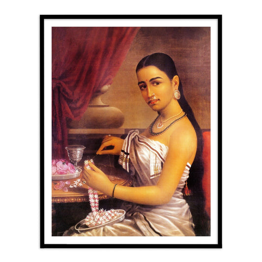 Lady making a garland by Raja Ravi Varma Wall Art for Home Decor