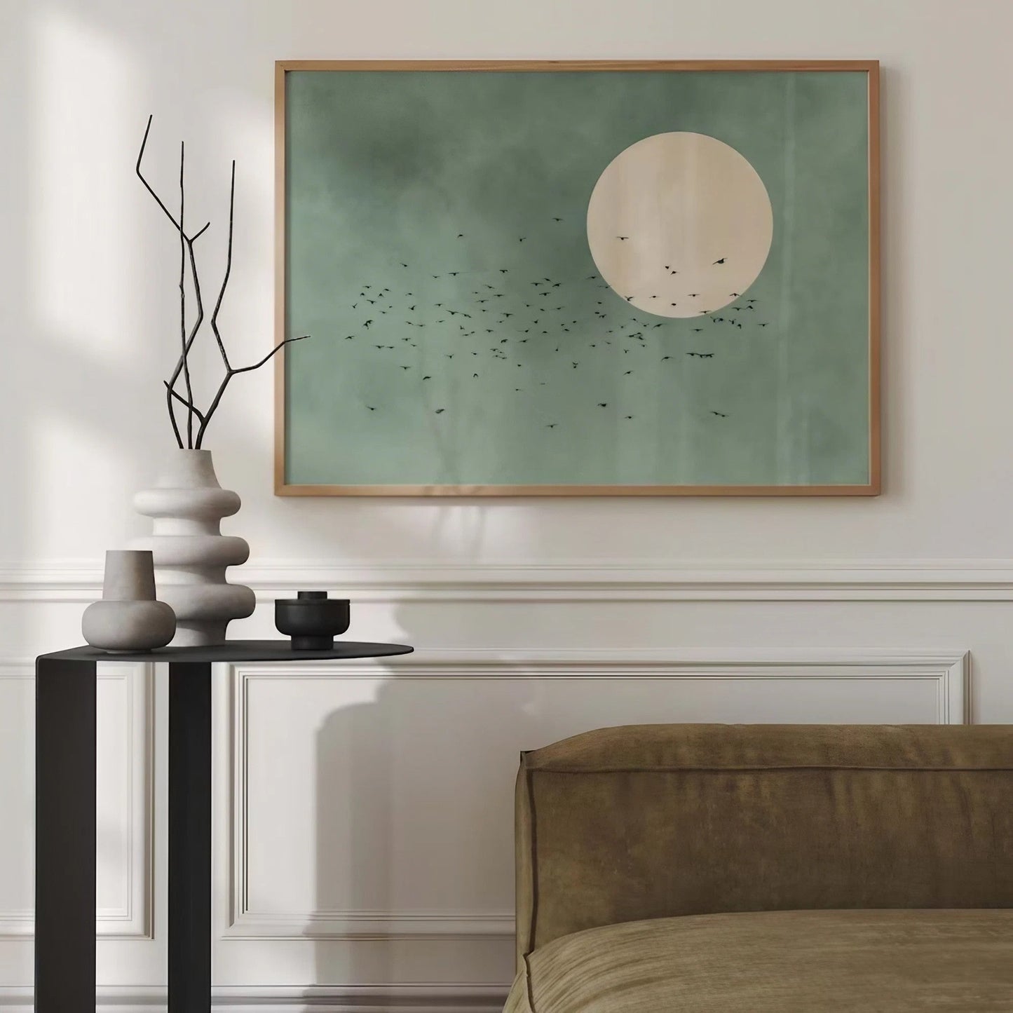 Sage Green Flying Birds And Sun Wall Art Wall Frame