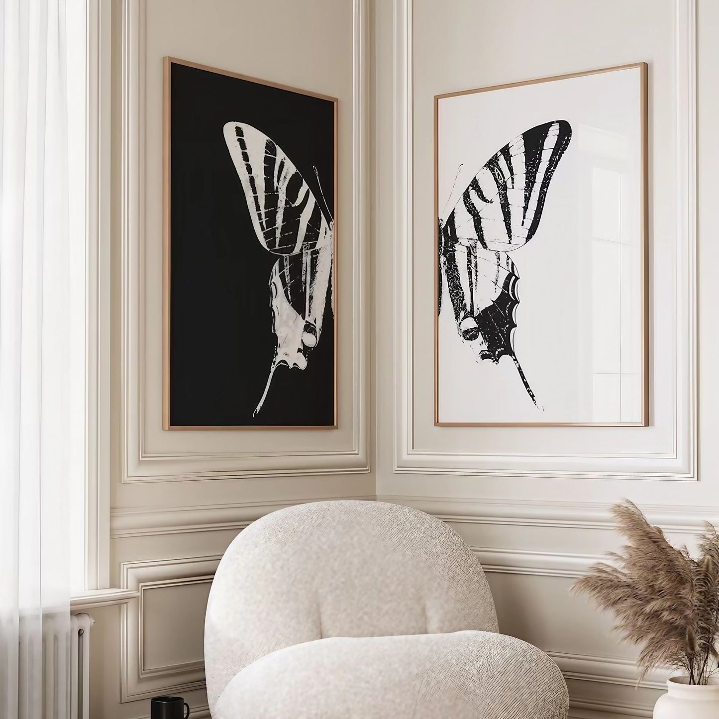 Black And White Butterfly Modern Wall Art Set of 2 Wall Frames