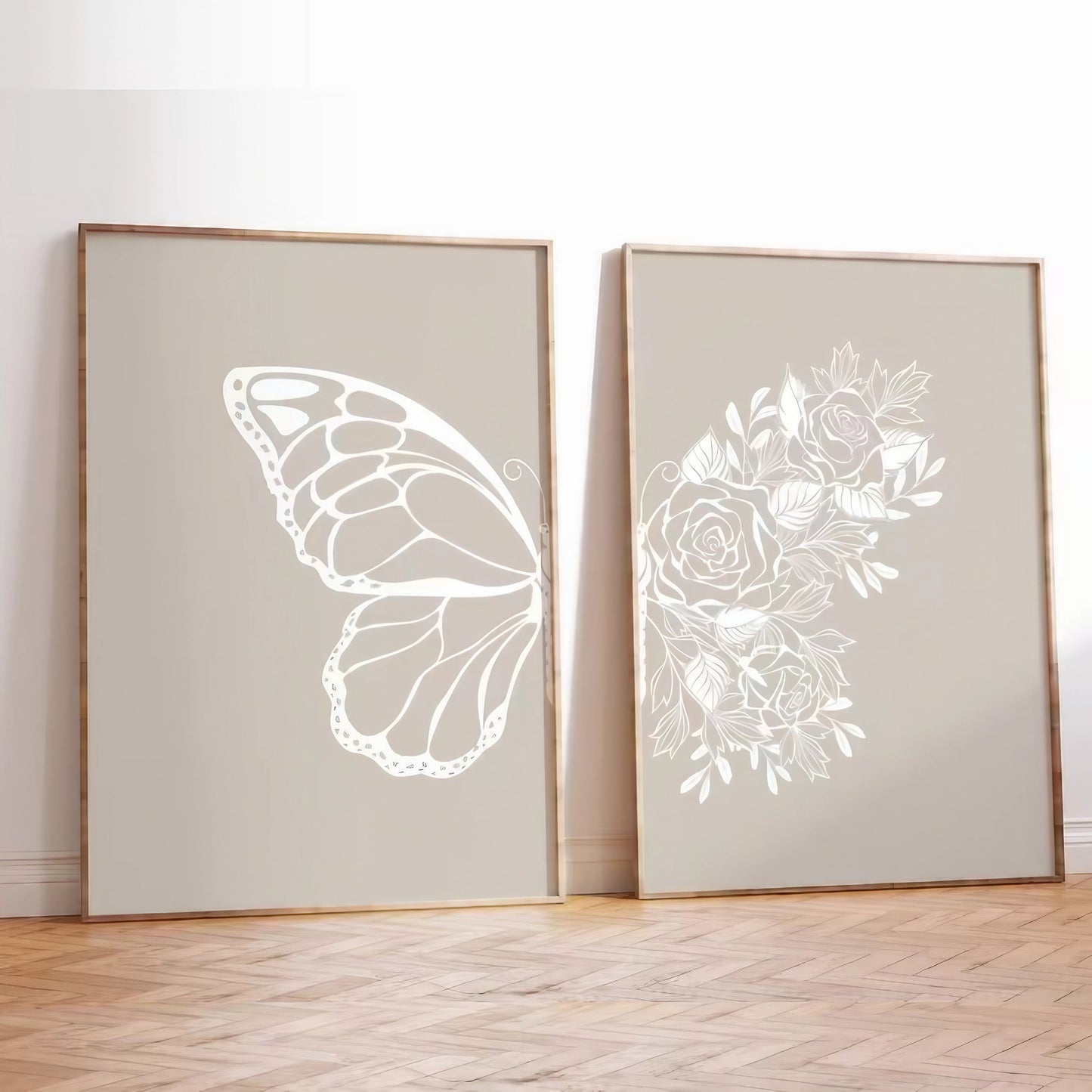 Butterfly Grey Modern Wall Art Set of 2 Wall Frames