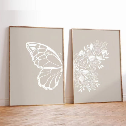 Butterfly Grey Modern Wall Art Set of 2 Wall Frames