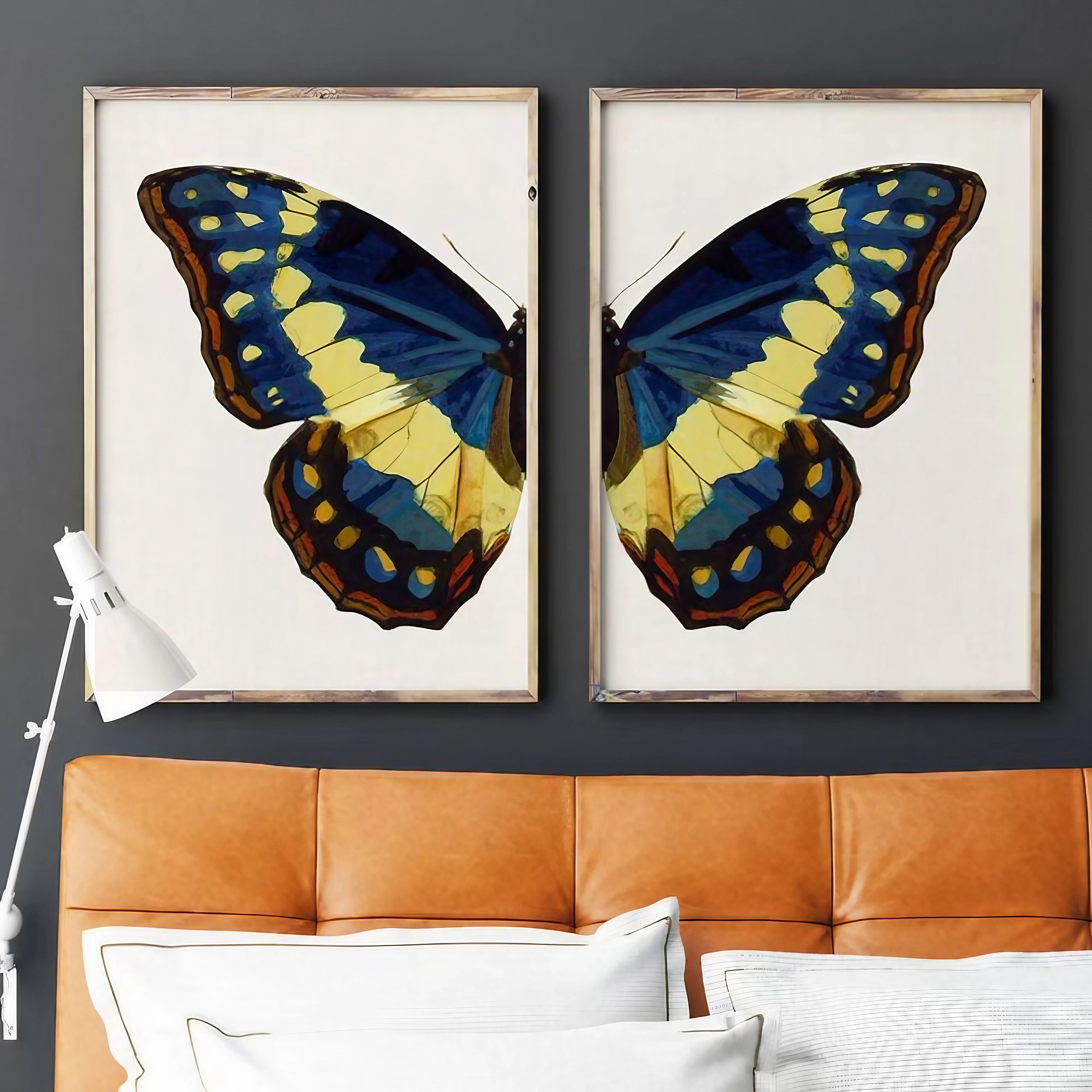 Blue And Yellow Butterfly Modern Wall Art Set of 2 Wall Frames