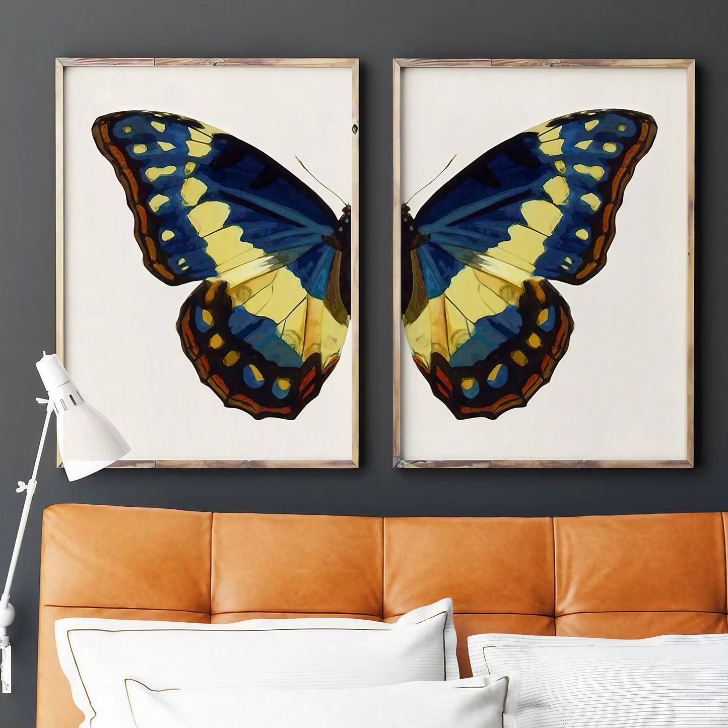 Blue And Yellow Butterfly Modern Wall Art Set of 2 Wall Frames