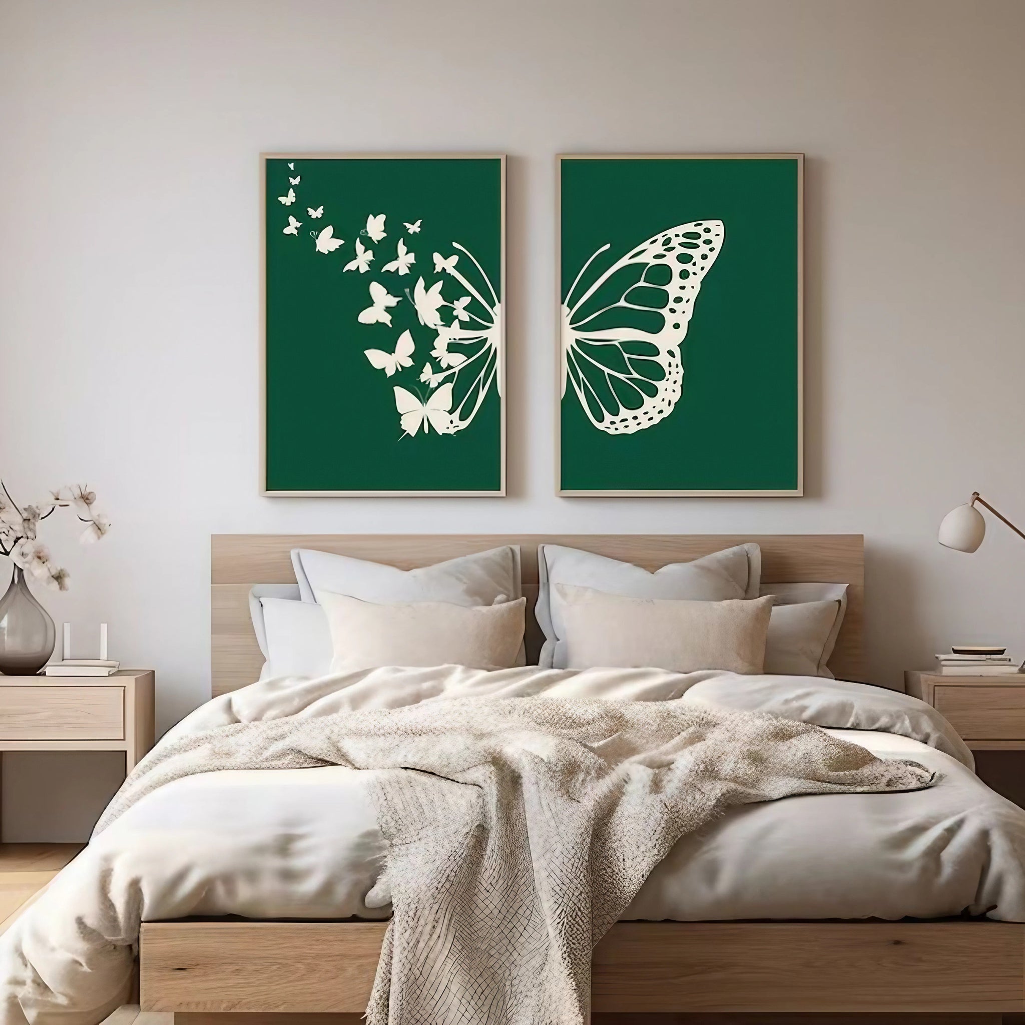 Abstract Botanical Butterfly Saga Green Bedroom Wall Decor Wall Art Frames