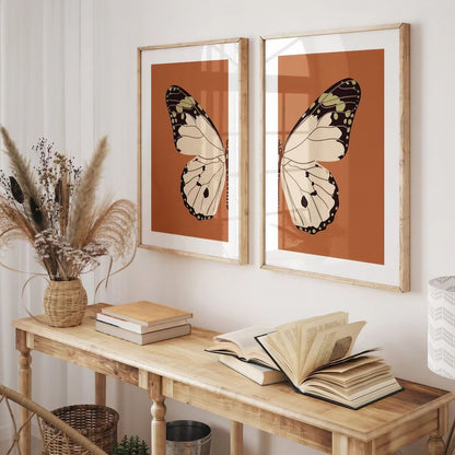 Butterfly Brown Modern Wall Art Set of 2 Wall Frames