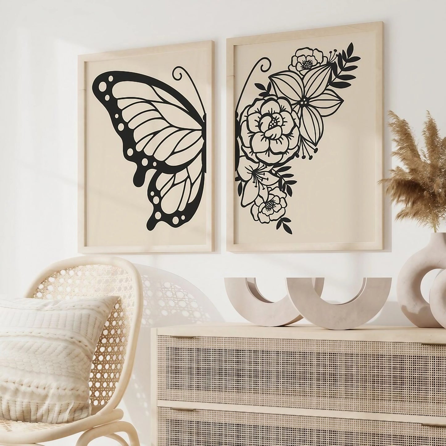 Botanical Black And White Bedroom Decor Wall Art Wall Frames Set of 2
