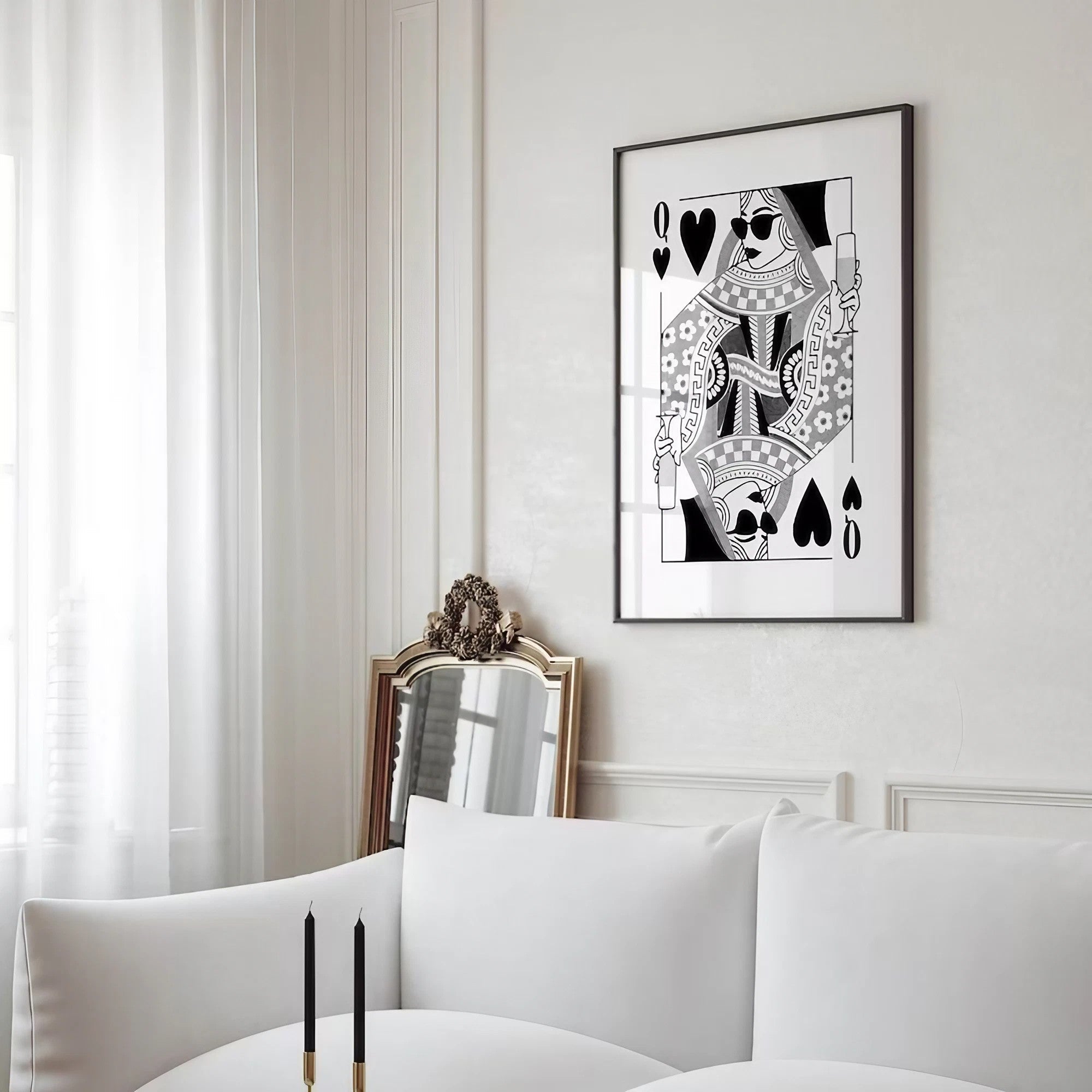 Black And White Queen of hearts Wall Art Wall Frame
