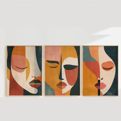 Minimalist Mid Century Colorful Modern Wall Art Set of 3 Wall Frames