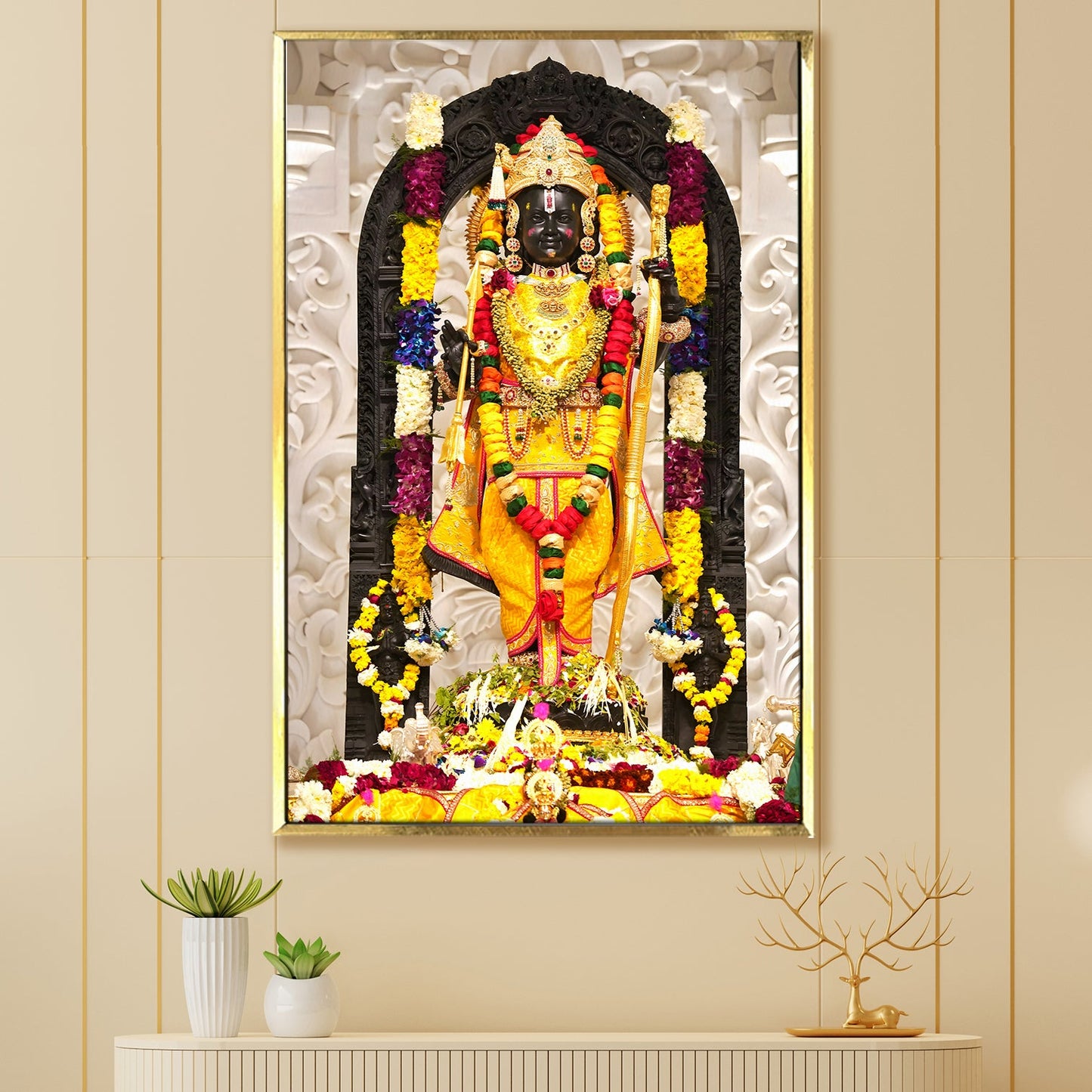 Blossoms for the Divine: A Glimpse into a Ram Lalla Painting Print Canvas Masterpiece Artwork