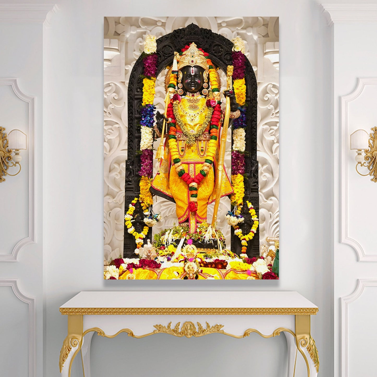 Blossoms for the Divine: A Glimpse into a Ram Lalla Painting Print Canvas Masterpiece Artwork