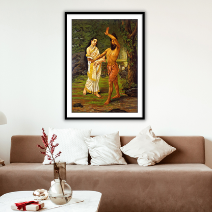 Vishwamitra rejecting his daughter Sakuntala's birth by Raja Ravi Varma Wall Art Decor