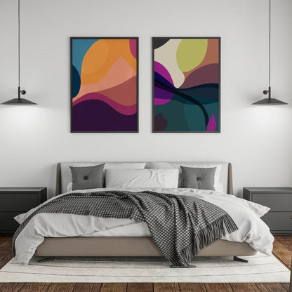 Bold Organic Shapes Colorful Full Wall Frame Set of 2