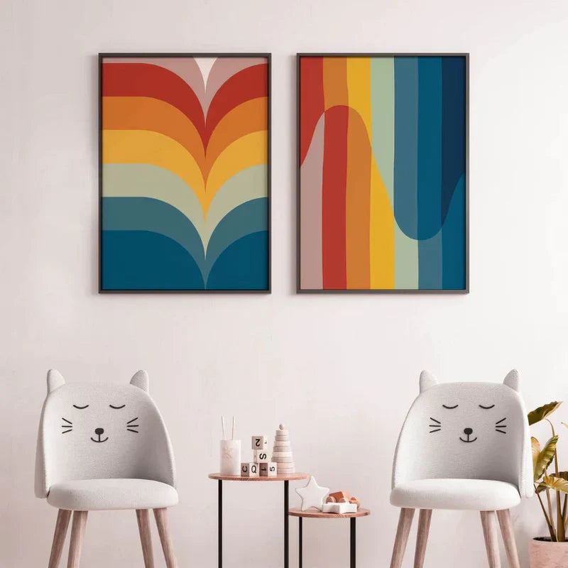 Bright Colorful Stripes Wall Frame Set of 2