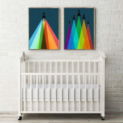 Cool Space Art Kids Decor Rocket Wall Frame