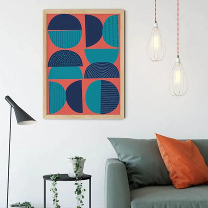 Fun Mid Century Mod Wall Art Pink and Blue Aesthetic Wall Frame