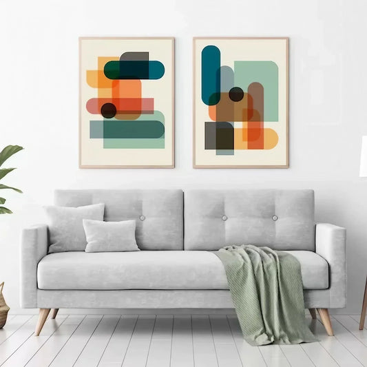 Set of 2 Colorful Artwork Extra Large Wall Art Wall Frame