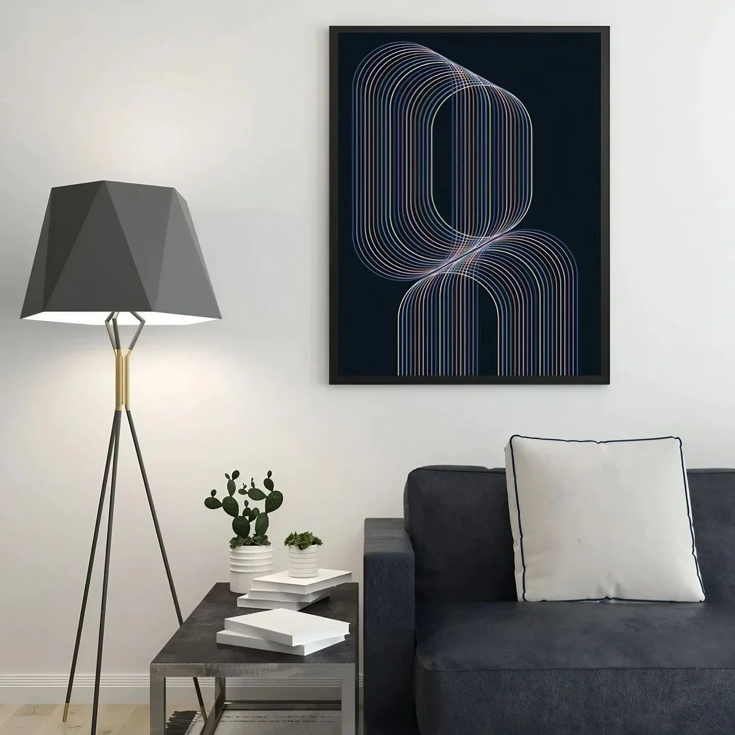 Modern Blue Geometric Wall Art Navy Blue Wall Art Large Modern Wall Frame