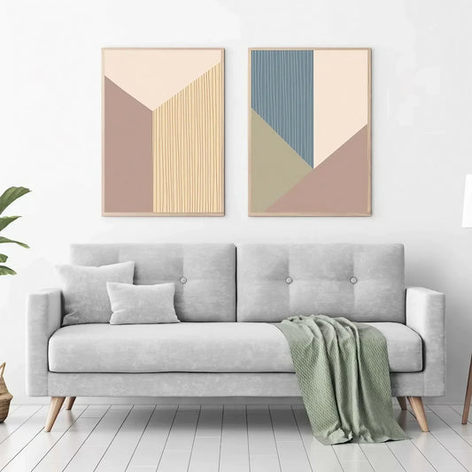 Set of 2 Boho Modern Abstract Line Art Modern Minimal Wall Frame