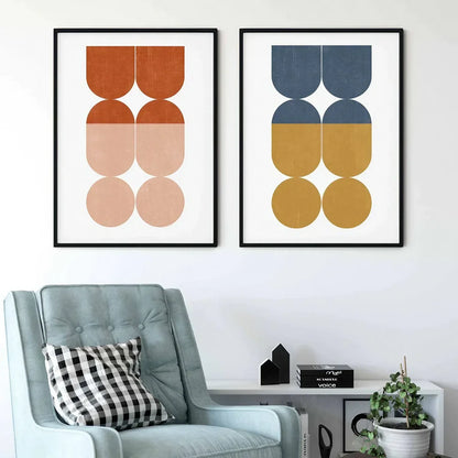 Fun Set of 2 Colorful Wall Scandinavian Abstract Wall Frame