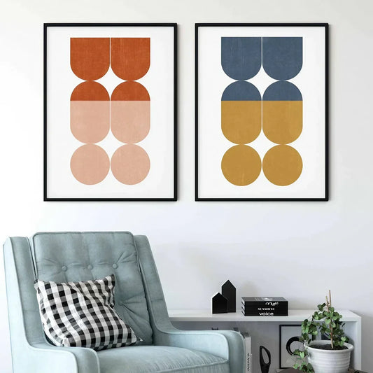 Fun Set of 2 Colorful Wall Scandinavian Abstract Wall Frame