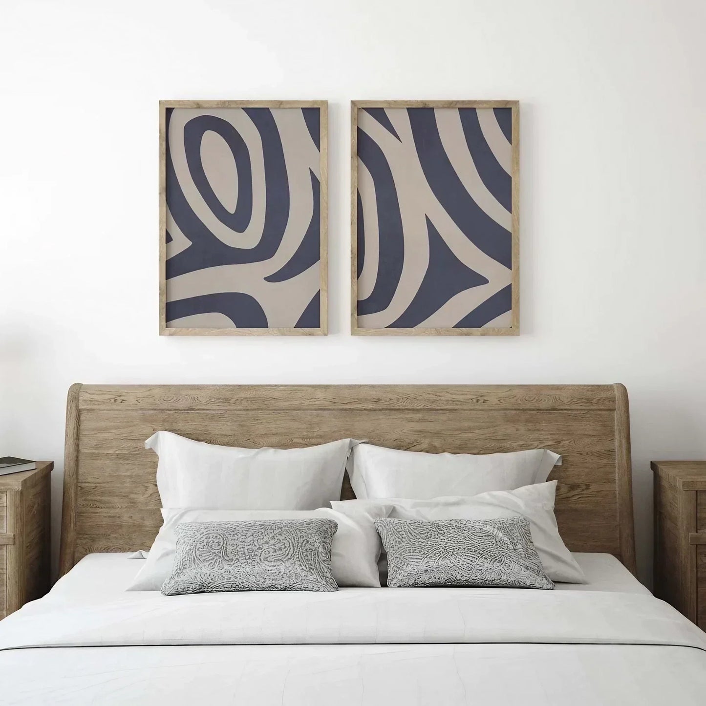 Blue Gray Abstract Art Set of 2 Tribal Pattern Decor Art Wall Frame