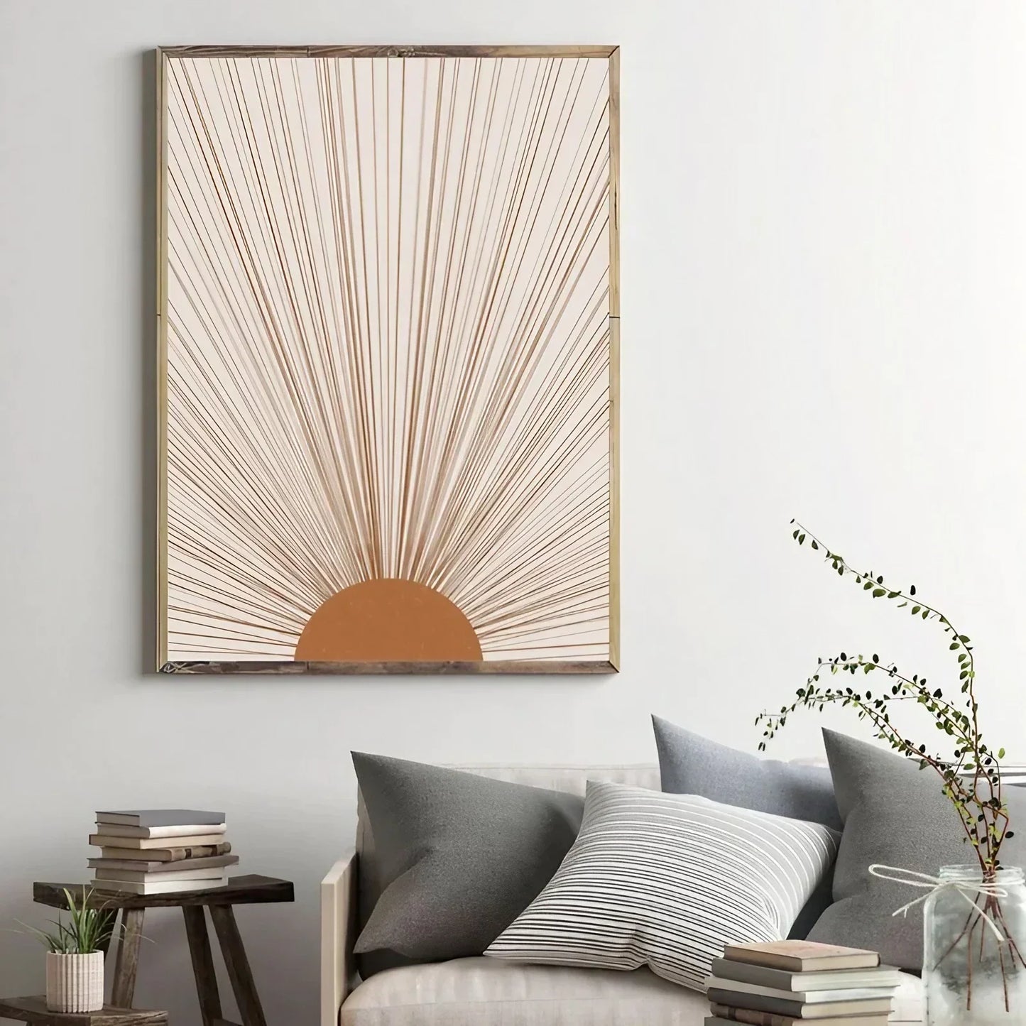 Large Boho Sun Art Brown Wall Frame