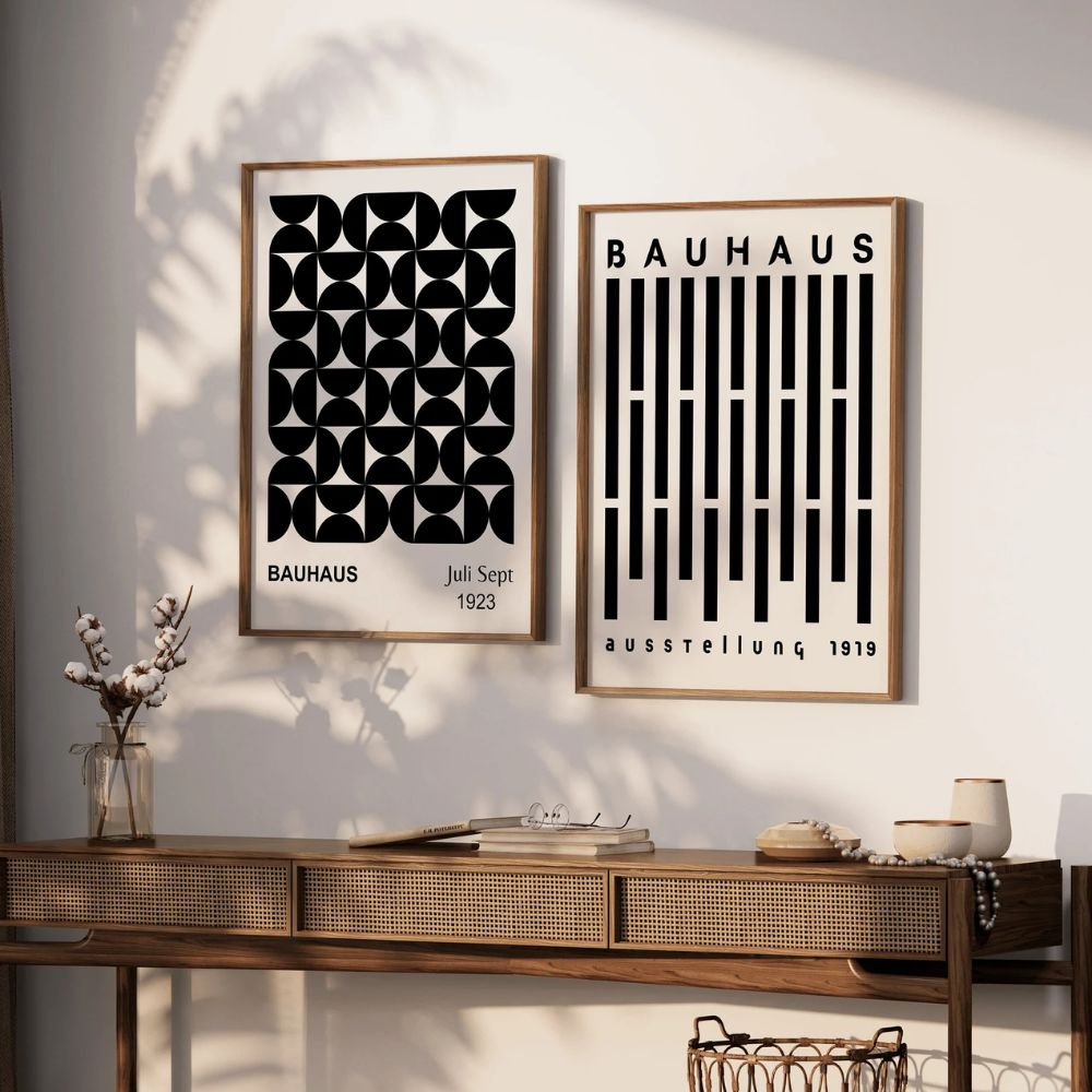 Bauhaus Set of 3 Poster Set, Bauhaus Black Geometric Gallery Wall Frame