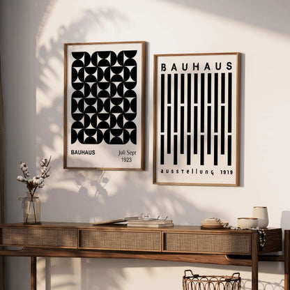 Bauhaus Set of 3 Poster Set, Bauhaus Black Geometric Gallery Wall Frame