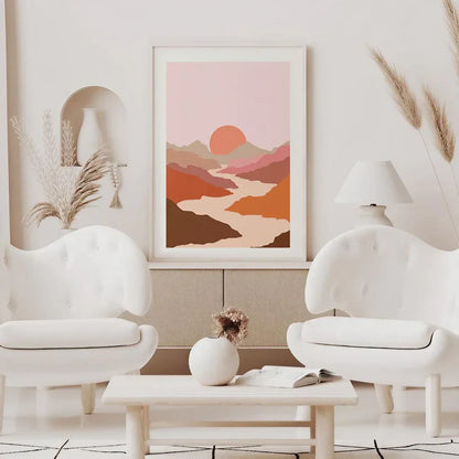 Burnt Orange Sun Mountains Wall Frame