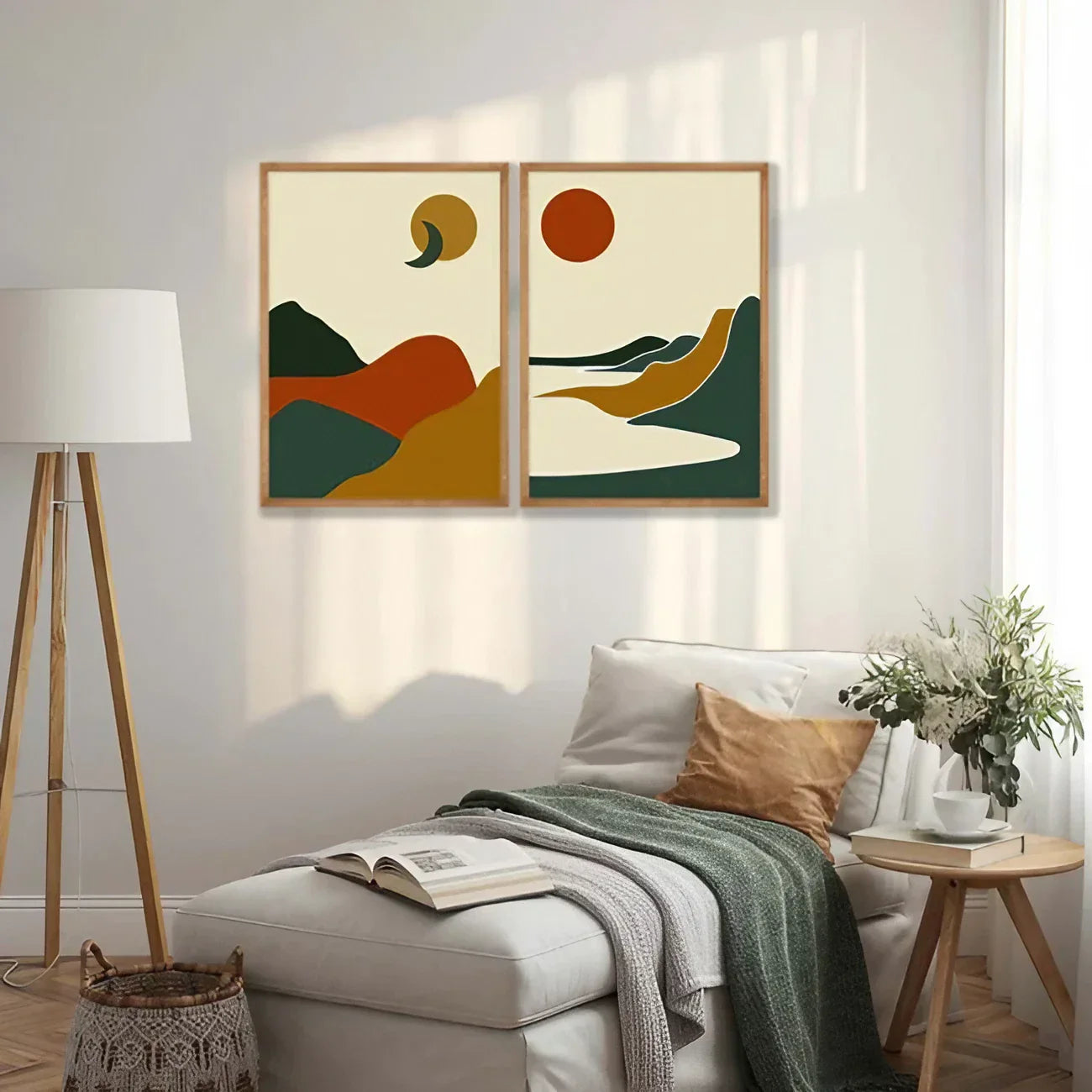 Boho Wall Art Set of 2 Mountain Landscape Wall Art Wall Frame