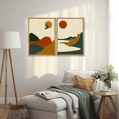 Boho Wall Art Set of 2 Mountain Landscape Wall Art Wall Frame