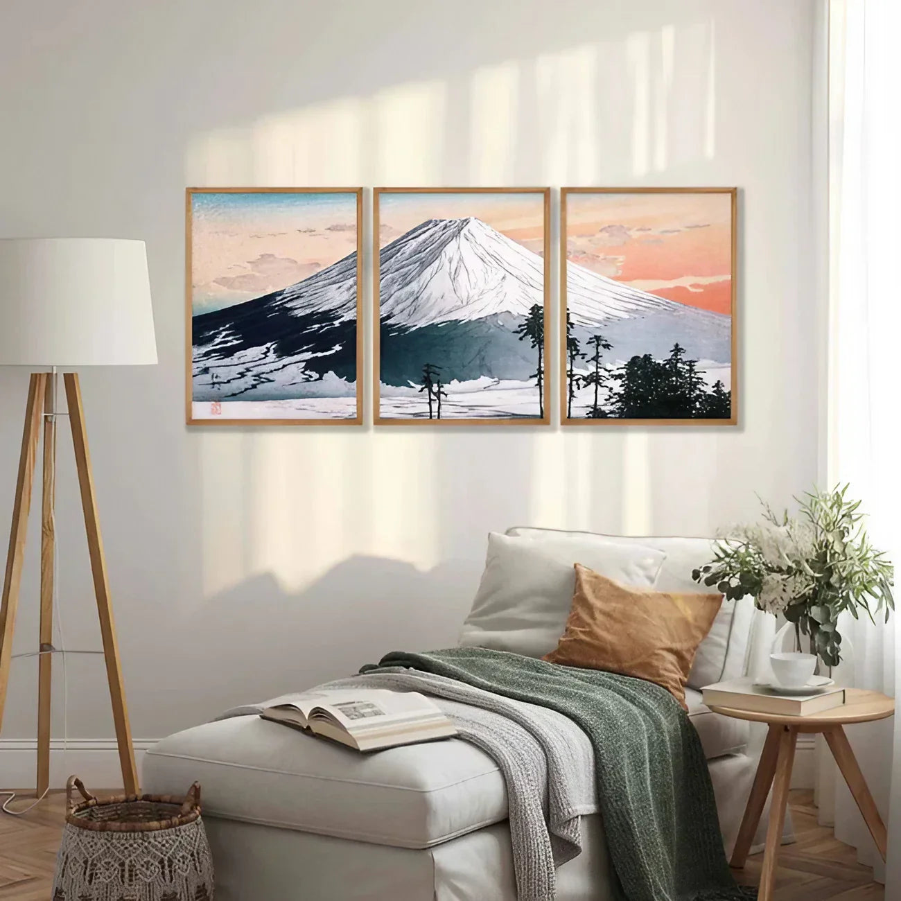 Japanese Woodblock Art Set of 3 Wall Frame