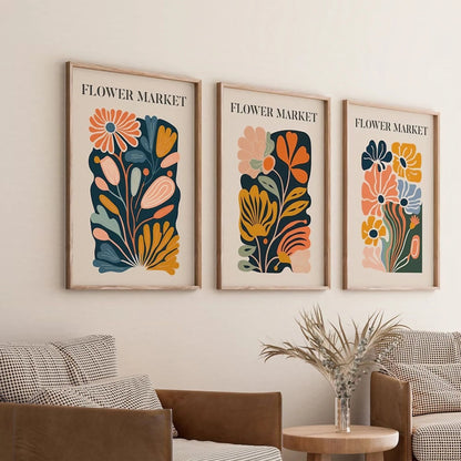Set Of 3 Flower Market Wall Frame
