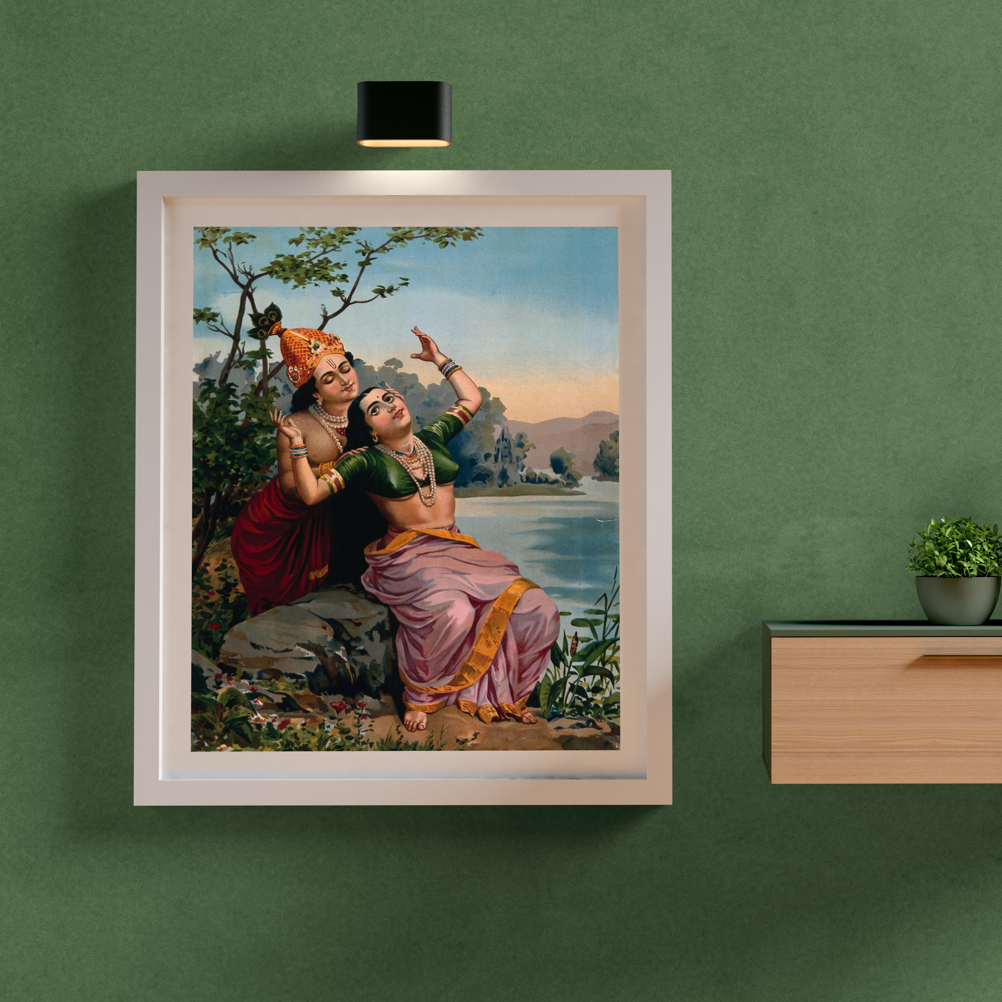 Krishna embracing Radha by Raja Ravi Varma Wall Art Print for Home Decor