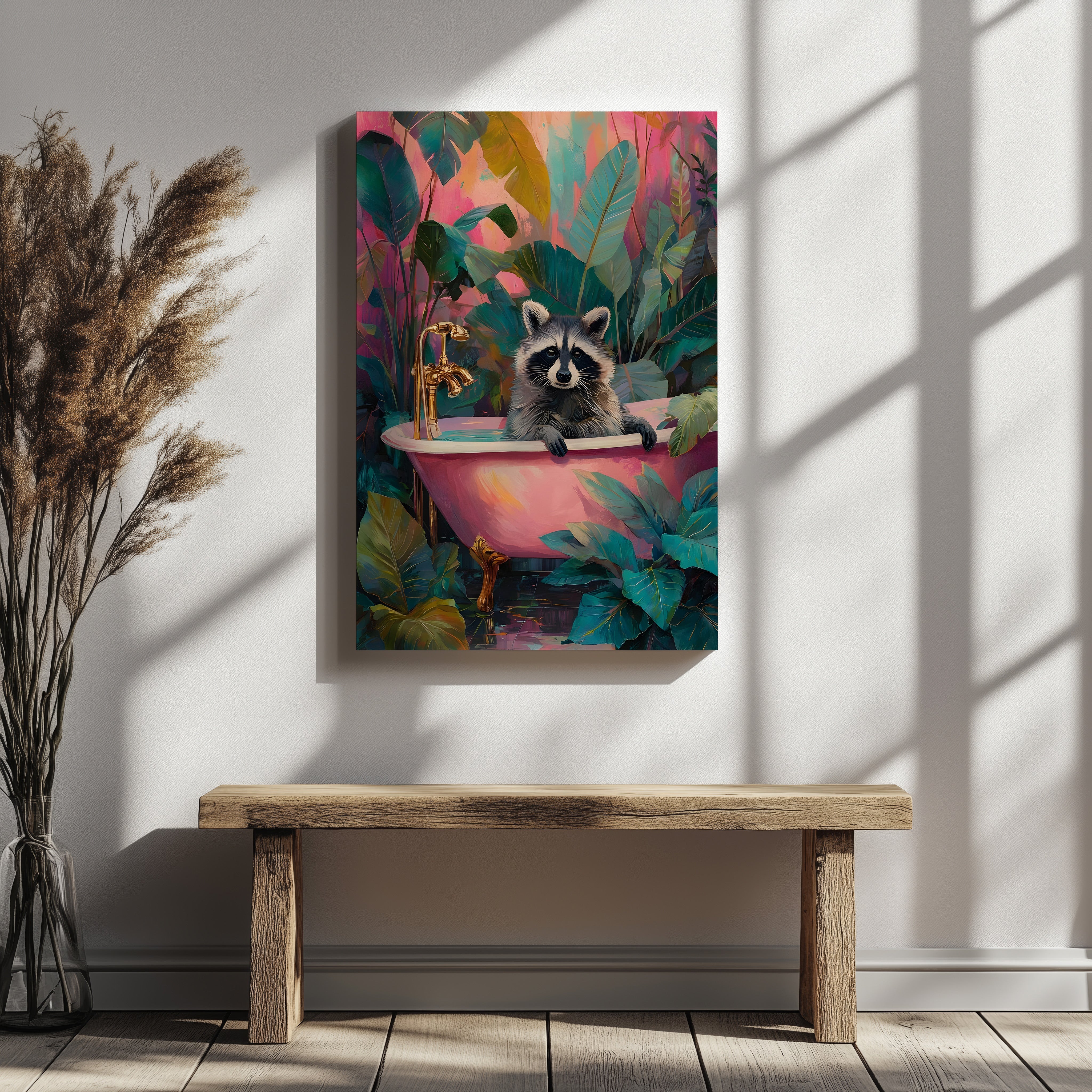RACCOON IN PINK BATHTUB
