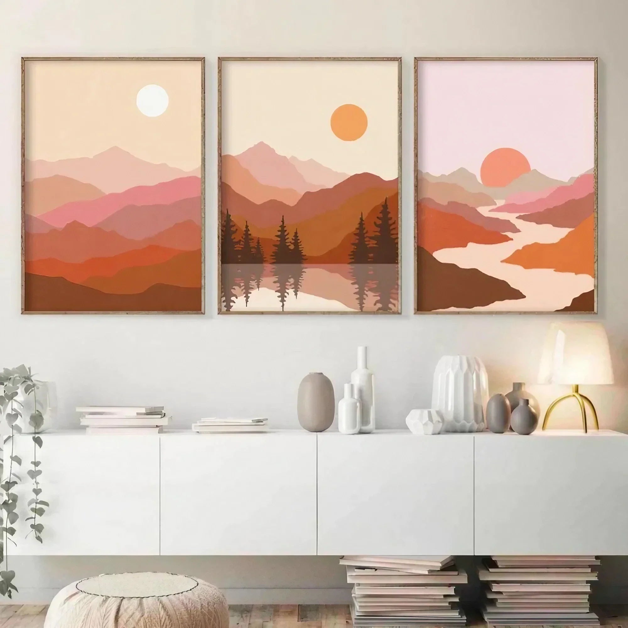 Burnt Orange Wall Art | Nordic Art Wall Frame Set of 3
