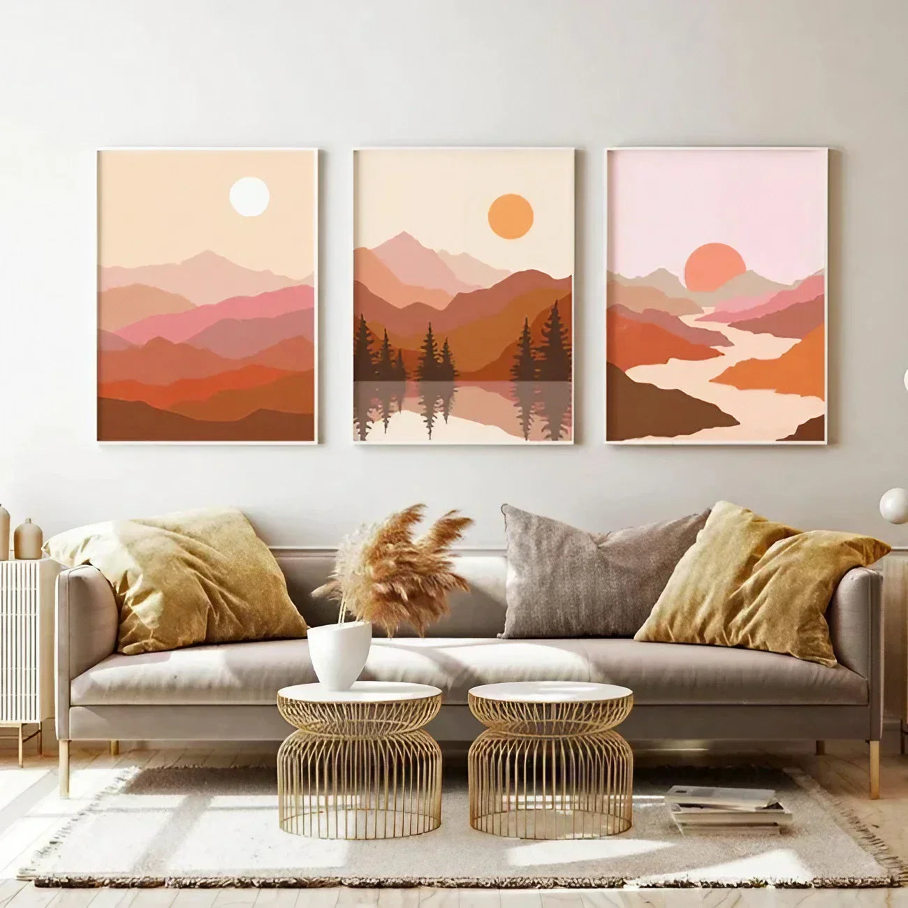Burnt Orange Wall Art | Nordic Art Wall Frame Set of 3