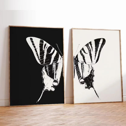 Black And White Butterfly Modern Wall Art Set of 2 Wall Frames