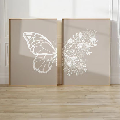 Butterfly Grey Modern Wall Art Set of 2 Wall Frames