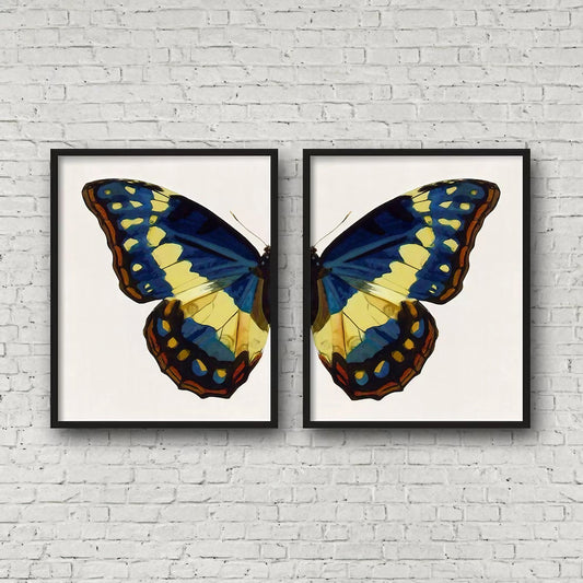 Blue And Yellow Butterfly Modern Wall Art Set of 2 Wall Frames