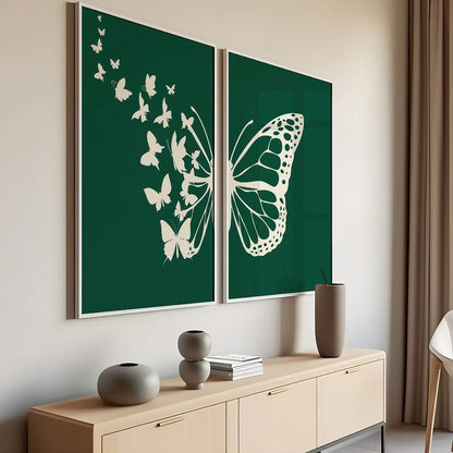Abstract Botanical Butterfly Saga Green Bedroom Wall Decor Wall Art Frames