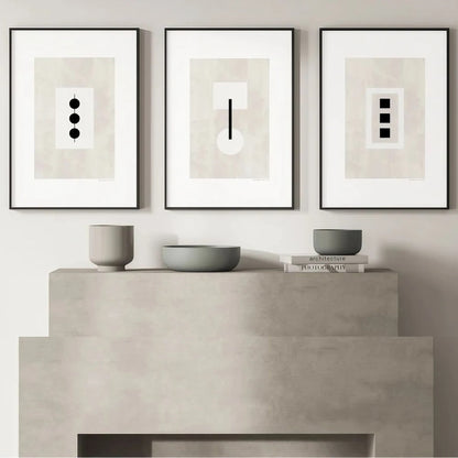 Modern Wall Art Set of 3 Black and White Wall Art Frames
